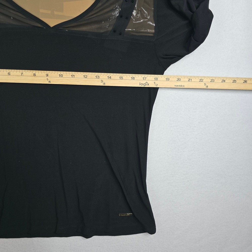 Nine West‎ Black Mesh Embellished V Neck Long Sleeve Top Women's Size S NWT - Picture 6 of 11